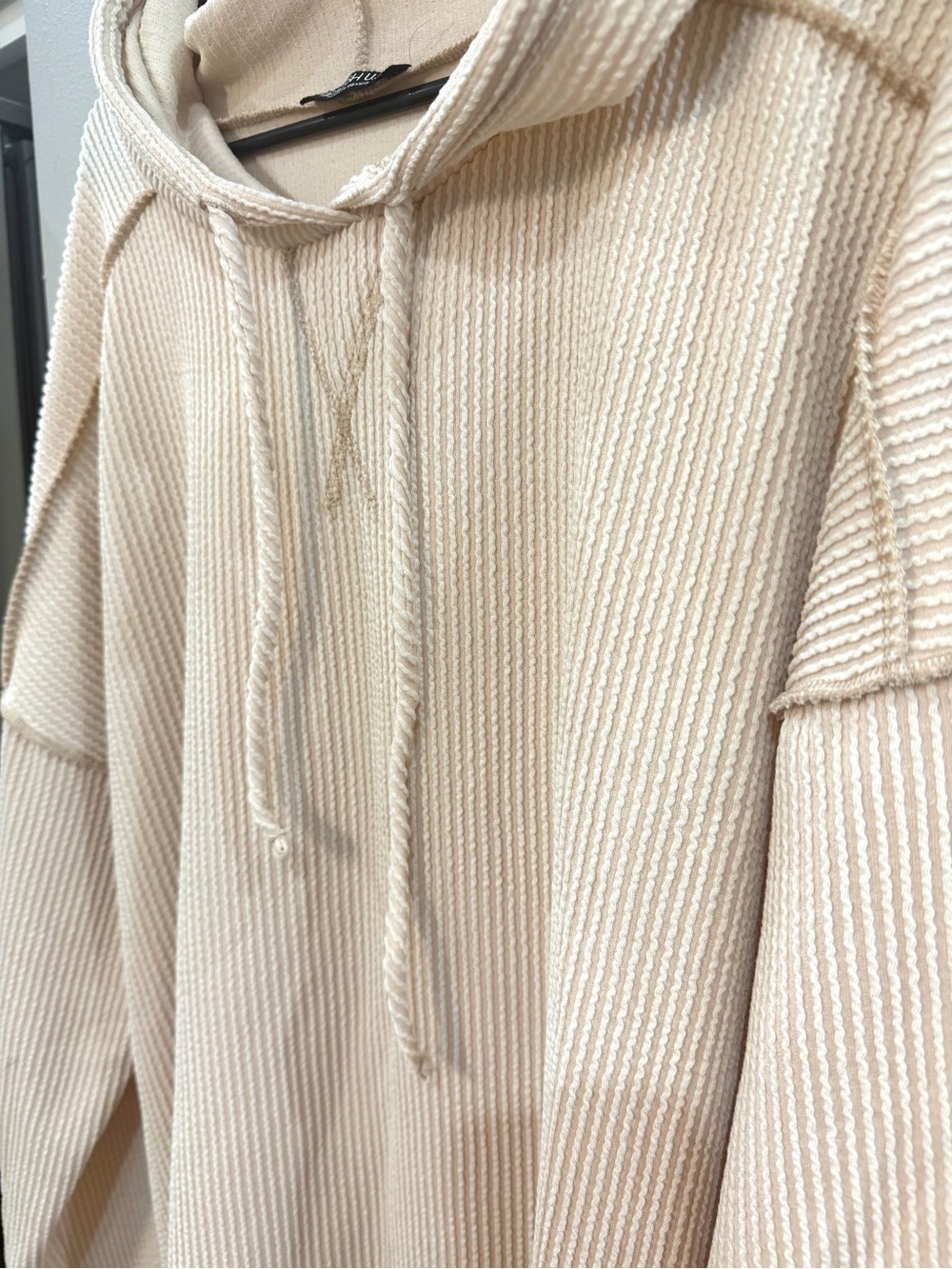 NWOT Heimish beige exposed seam Waffle Knit Hoodie Sz 3X - Picture 4 of 6